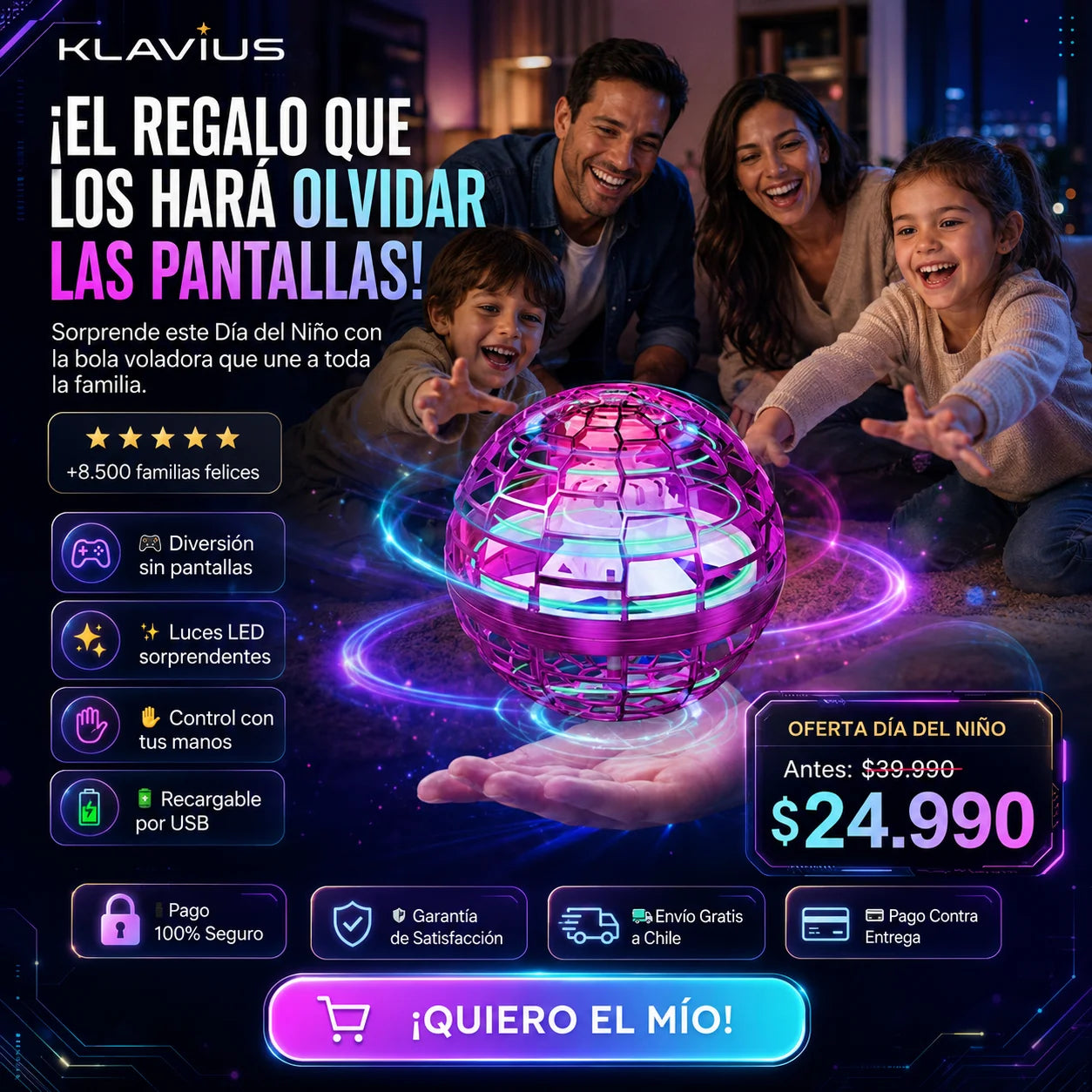 Orbby l Bola Voladora LED | Regalo Ideal para el Día del Niño
