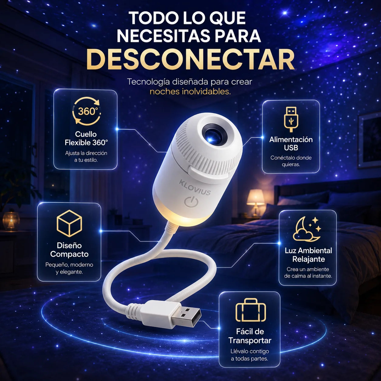 Klovius l Proyector de cielo Estrellado y Creador de Ambientes Relajantes en habitaciones
