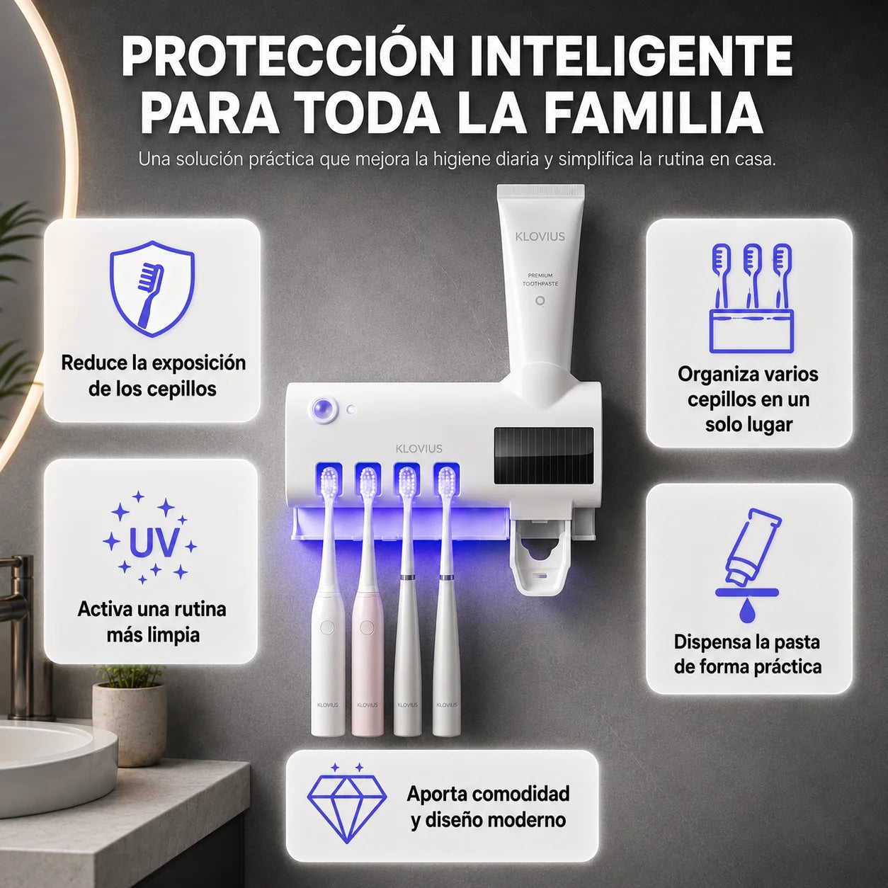 OralGuard l Esterilizador UV y Dispensador de Pasta Dental
