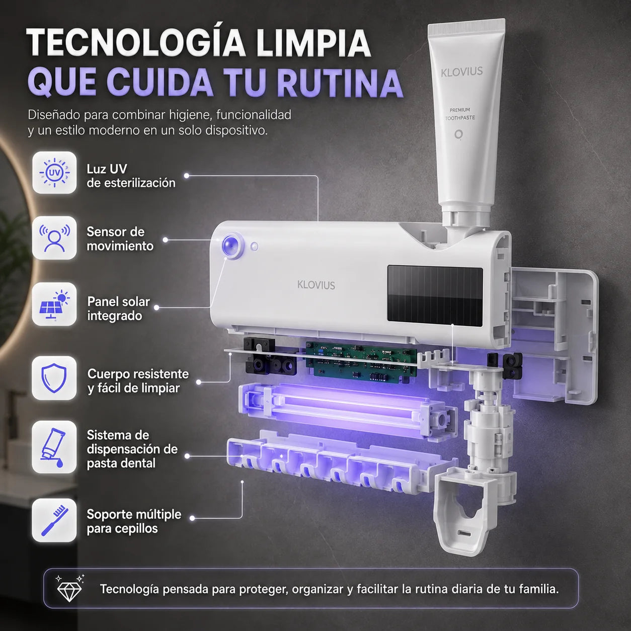 OralGuard l Esterilizador UV y Dispensador de Pasta Dental