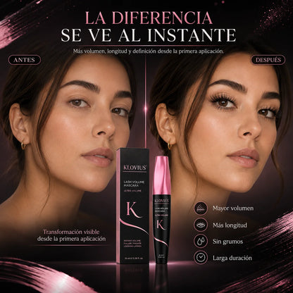 2x1 Máscara de Pestañas Klovius Lash l Volumen Instantáneo y Pestañas Más Gruesas