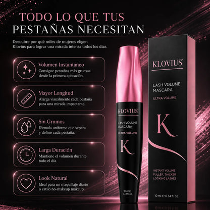 2x1 Máscara de Pestañas Klovius Lash l Volumen Instantáneo y Pestañas Más Gruesas