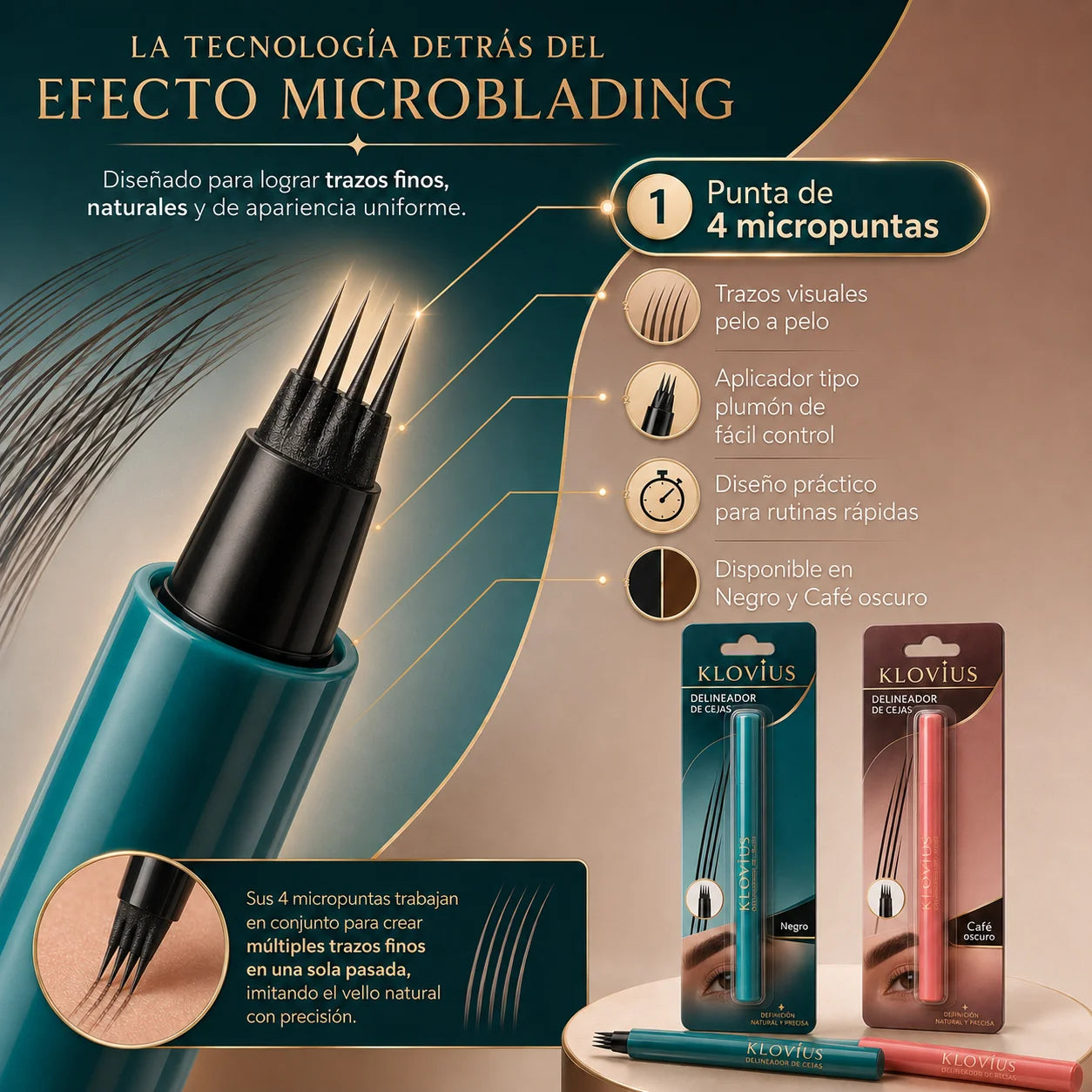 2x1 Klovius® Delineador de Cejas 4 Puntas l Efecto Microblading