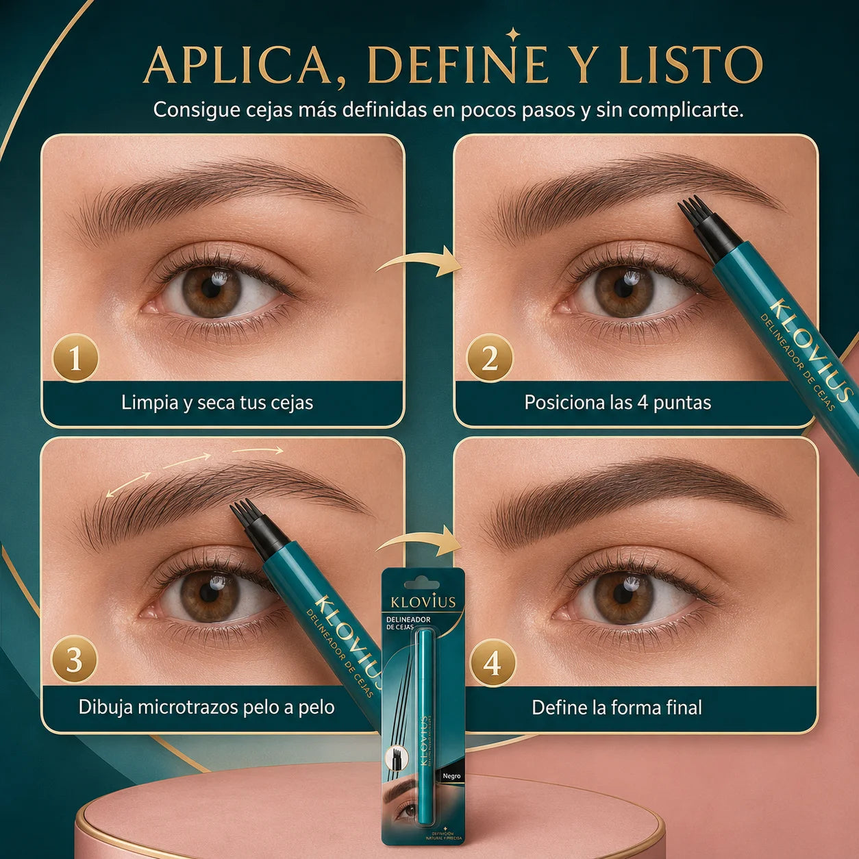 2x1 Klovius® Delineador de Cejas 4 Puntas l Efecto Microblading