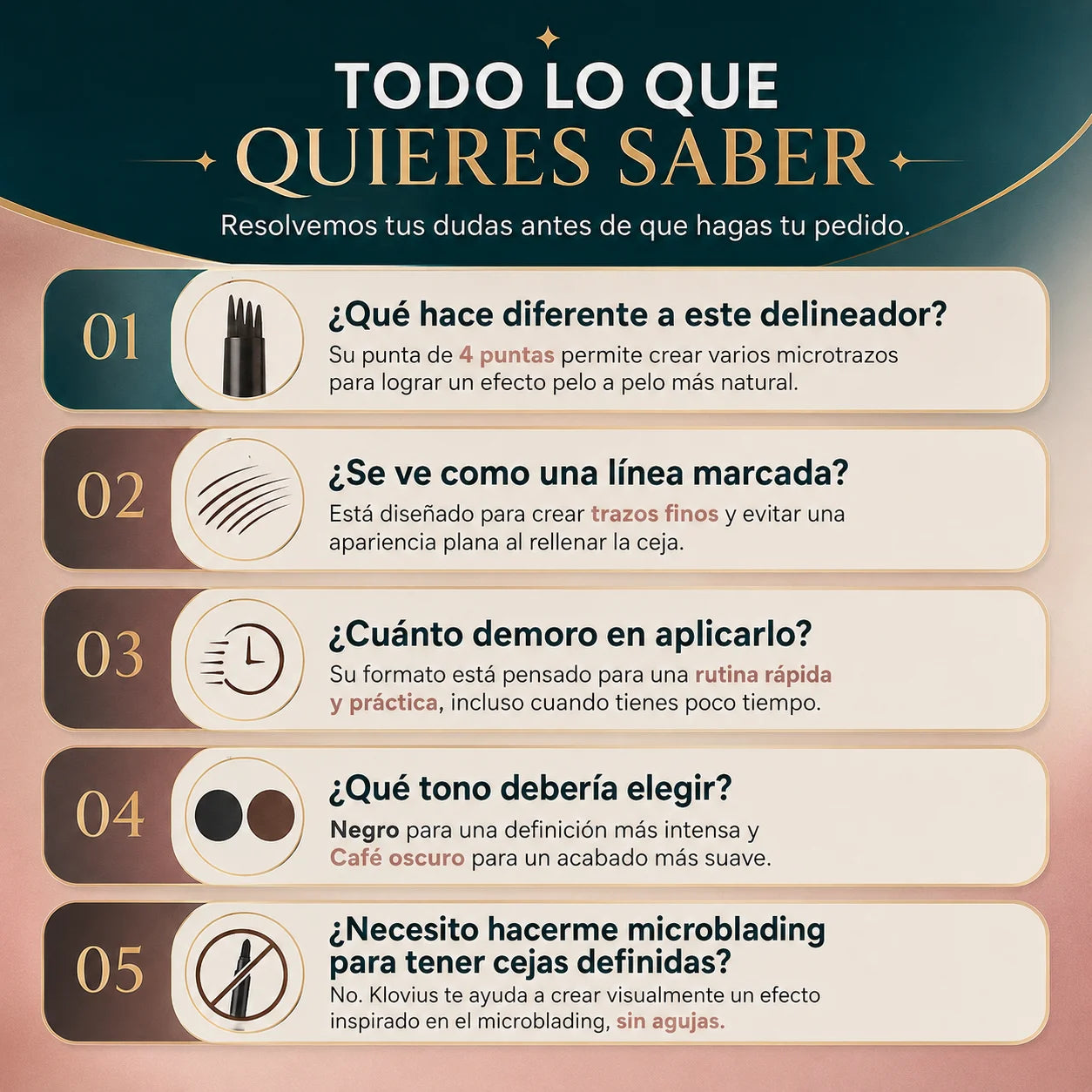 2x1 Klovius® Delineador de Cejas 4 Puntas l Efecto Microblading