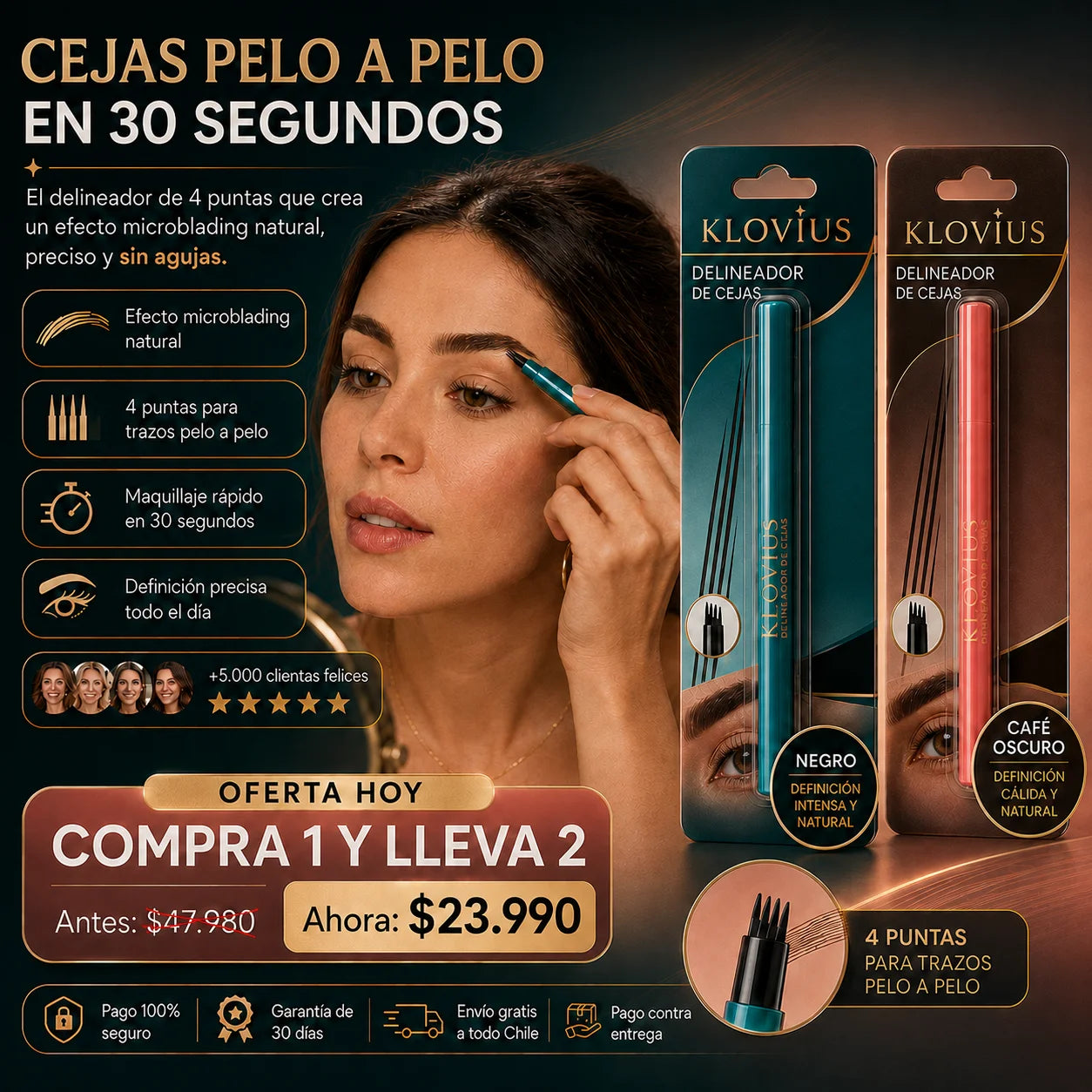 2x1 Klovius® Delineador de Cejas 4 Puntas l Efecto Microblading