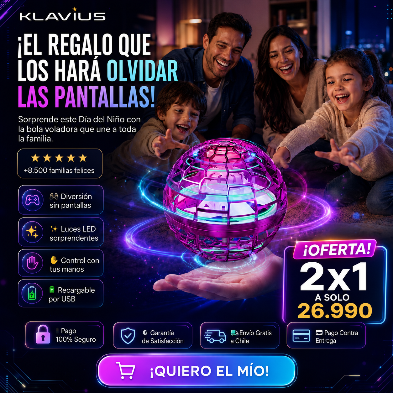 2x1 Orbby l Bola Voladora luz LED l Recargable